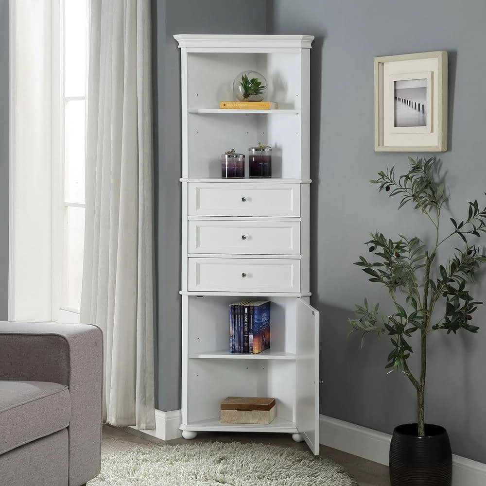 Home Decorators Collection Hampton Harbor 23 in. W x 13 in. D x 67-1/2 in. H Corner Linen Cabinet in White 5 Home Decorators Collection Hampton Harbor 23 in. W x 13 in. D x 67-1/2 in. H Corner Linen Cabinet in White - Image 3