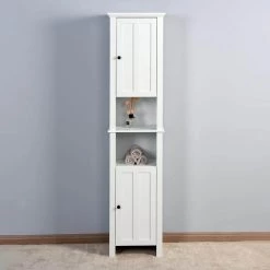 Unbranded 15.75 in. W x 11.81 in. D x 66.93 in. H White Bathroom Floor Storage Cabinet Linen Cabinet -Bathroom Cabinets Shop white linen cabinets cuu35721 1f 1000