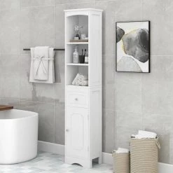Virubi Tall 13.4 in. W x 9.1 in. D x 66.9 in. H White Bathroom Linen Cabinet with Adjustable Shelf -Bathroom Cabinets Shop white linen cabinets fsxw009aak 76 1000