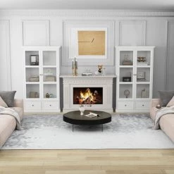 FUFU&GAGA 39.4 in. W x 15.7 in. D x 70.9 in. H White Wood Freestanding Bathroom Linen Cabinet with Shelves and Drawers -Bathroom Cabinets Shop white linen cabinets kf260026 012 c 31 1000