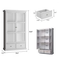 FUFU&GAGA 39.4 in. W x 15.7 in. D x 70.9 in. H White Wood Freestanding Bathroom Linen Cabinet with Shelves and Drawers -Bathroom Cabinets Shop white linen cabinets kf260026 012 c 77 1000