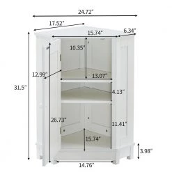 Tunuo 24.72 in. W x 17.5 in. D x 31 in. H White Freestanding Corner Bathroom Linen Cabinet with Shelf -Bathroom Cabinets Shop white linen cabinets sf 2917477wt 76 1000