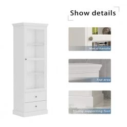FUFU&GAGA 23.6 in. W x 15.7 in. D x 70.9 in. H White Wood Freestanding Bathroom Linen Cabinet with Drawers and Glass Door Cabinet -Bathroom Cabinets Shop white linen cabinets tc kf260027 012 1f 1000