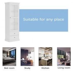 FUFU&GAGA 23.6 in. W x 15.7 in. D x 70.9 in. H White Wood Freestanding Bathroom Linen Cabinet with Drawers and Glass Door Cabinet -Bathroom Cabinets Shop white linen cabinets tc kf260027 012 4f 1000
