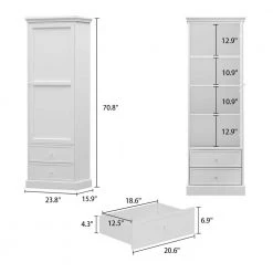 FUFU&GAGA 23.6 in. W x 15.7 in. D x 70.9 in. H White Wood Freestanding Bathroom Linen Cabinet with Drawers and Glass Door Cabinet -Bathroom Cabinets Shop white linen cabinets tc kf260027 012 76 1000
