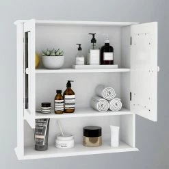 Nestfair 21.65 in. W Wall Cabinet with Doule Mirror Doors and Shelves in White -Bathroom Cabinets Shop white nestfair bathroom wall cabinets lw28206527 4f 1000