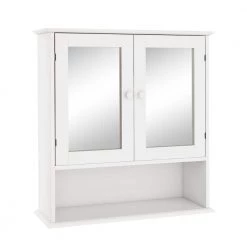 Nestfair 21.65 in. W Wall Cabinet with Doule Mirror Doors and Shelves in White