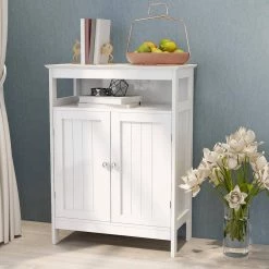 Nestfair 24 in. W x 12 in. D x 31 in. H Double Door Floor Cabinet in White -Bathroom Cabinets Shop white nestfair linen cabinets lw28215278 31 1000