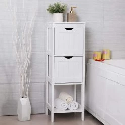 Nestfair 11.8 in. W Multifunctional Space Saver Bathroom Storage Organizer Rack Stand in White -Bathroom Cabinets Shop white nestfair linen cabinets lw40914885 c3 1000