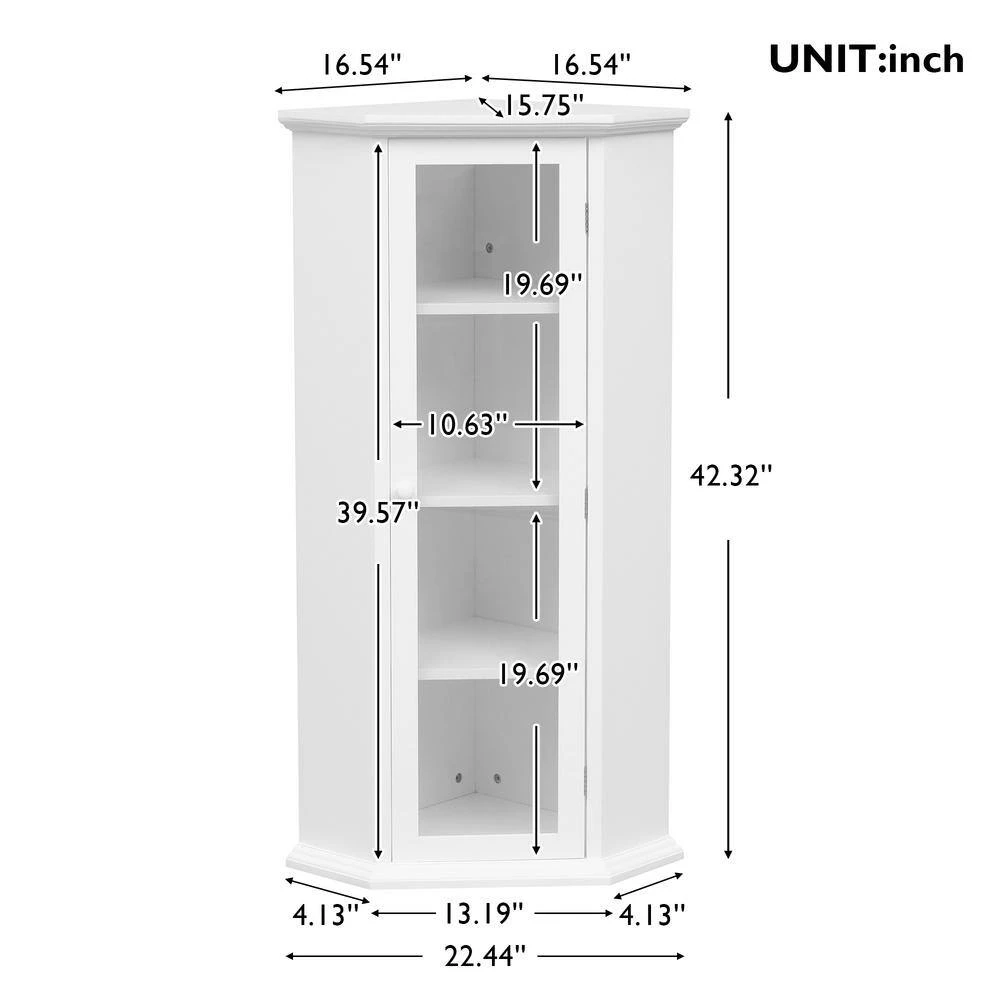 Polibi 16.54 in. W x 16.54 in. D x 42.32 in. H White Painted Finish Freestanding Bathroom Linen Cabinet with Glass Door 5 Polibi 16.54 in. W x 16.54 in. D x 42.32 in. H White Painted Finish Freestanding Bathroom Linen Cabinet with Glass Door - Image 3