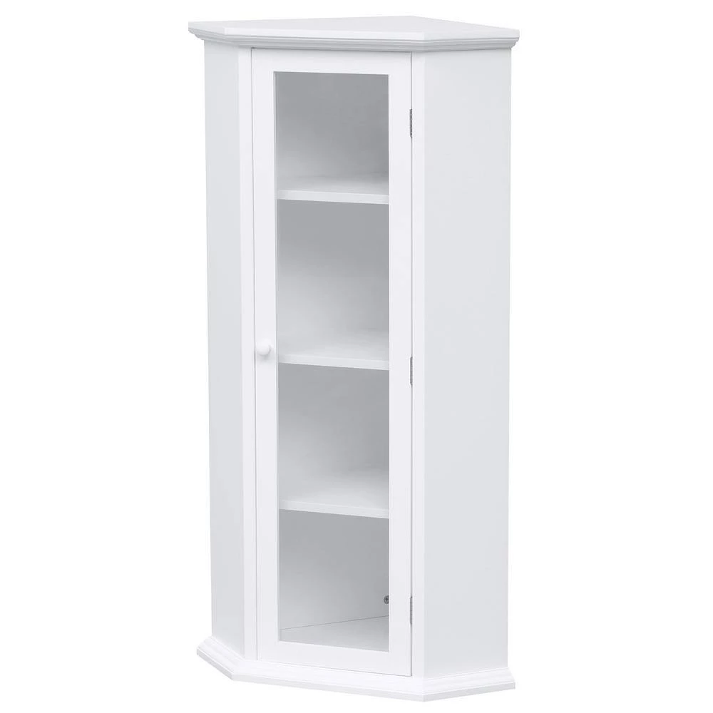 Polibi 16.54 in. W x 16.54 in. D x 42.32 in. H White Painted Finish Freestanding Bathroom Linen Cabinet with Glass Door 9 Polibi 16.54 in. W x 16.54 in. D x 42.32 in. H White Painted Finish Freestanding Bathroom Linen Cabinet with Glass Door - Image 7