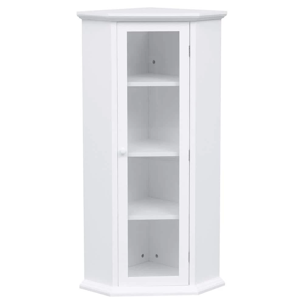 Polibi 16.54 in. W x 16.54 in. D x 42.32 in. H White Painted Finish Freestanding Bathroom Linen Cabinet with Glass Door 3 Polibi 16.54 in. W x 16.54 in. D x 42.32 in. H White Painted Finish Freestanding Bathroom Linen Cabinet with Glass Door