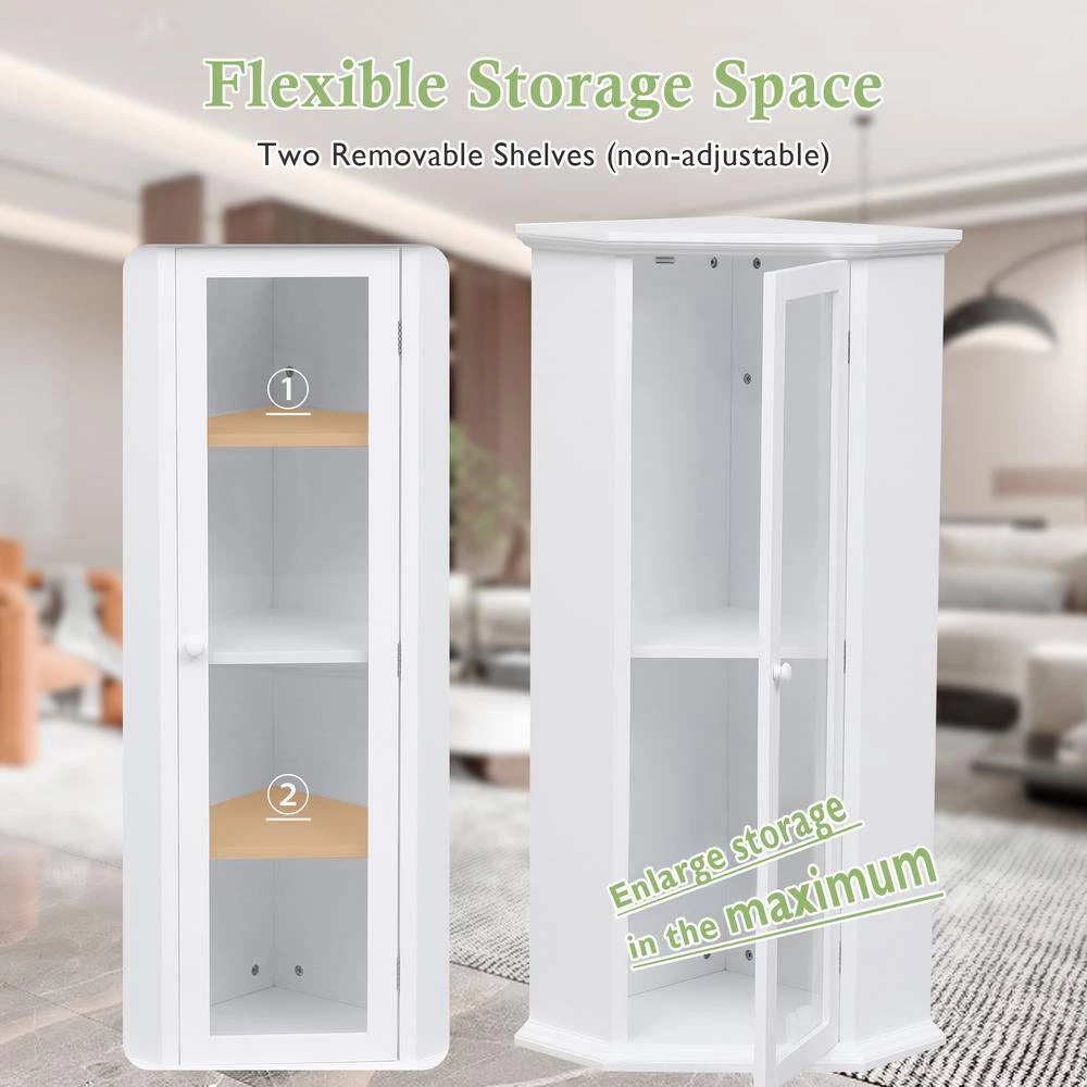 Polibi 16.54 in. W x 16.54 in. D x 42.32 in. H White Painted Finish Freestanding Bathroom Linen Cabinet with Glass Door 13 Polibi 16.54 in. W x 16.54 in. D x 42.32 in. H White Painted Finish Freestanding Bathroom Linen Cabinet with Glass Door - Image 11