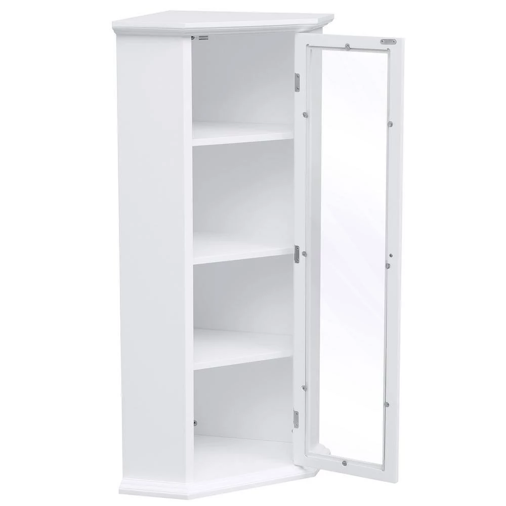 Polibi 16.54 in. W x 16.54 in. D x 42.32 in. H White Painted Finish Freestanding Bathroom Linen Cabinet with Glass Door 7 Polibi 16.54 in. W x 16.54 in. D x 42.32 in. H White Painted Finish Freestanding Bathroom Linen Cabinet with Glass Door - Image 5