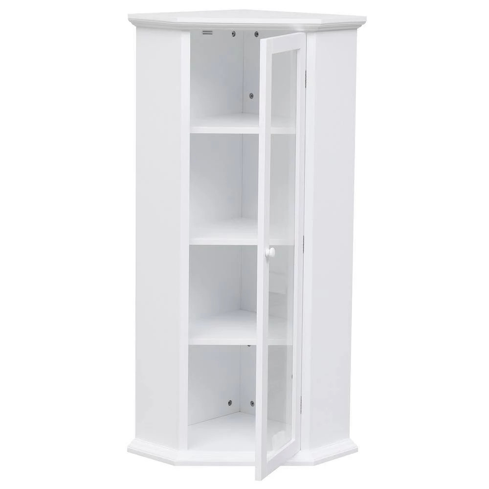 Polibi 16.54 in. W x 16.54 in. D x 42.32 in. H White Painted Finish Freestanding Bathroom Linen Cabinet with Glass Door 8 Polibi 16.54 in. W x 16.54 in. D x 42.32 in. H White Painted Finish Freestanding Bathroom Linen Cabinet with Glass Door - Image 6