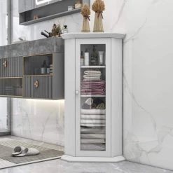 Polibi 16.54 in. W x 16.54 in. D x 42.32 in. H White Painted Finish Freestanding Bathroom Linen Cabinet with Glass Door 15 Polibi 16.54 in. W x 16.54 in. D x 42.32 in. H White Painted Finish Freestanding Bathroom Linen Cabinet with Glass Door -Bathroom Cabinets Shop white polibi linen cabinets rs pffbcg w e1 1000