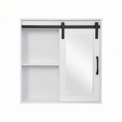 Puluomis 23.6 in. W x 24 in. H x 5.3 in. D Bathroom Storage Wall Cabinet with Mirrors and Adjustable Shelves in White