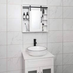 Puluomis 23.6 in. W x 24 in. H x 5.3 in. D Bathroom Storage Wall Cabinet with Mirrors and Adjustable Shelves in White -Bathroom Cabinets Shop white puluomis bathroom wall cabinets us ba004 wh x d4 1000