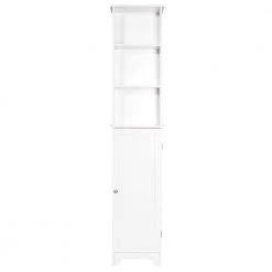 Redmon Contemporary Country 13.5 in. W x 8 in. D x 65 in. H Free Standing Floor Shelf with Lower Cabinet in White