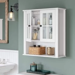 RiverRidge Home Danbury 22.69 in. W x 24.25 in. H x 7.75 in. D Two Door Wall Cabinet in White -Bathroom Cabinets Shop white riverridge home bathroom wall cabinets 06 164 31 1000