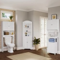 RiverRidge Home Ellsworth 23-1/4 in. W x 68-31/100 x 11-1/2 in. D Corner Bathroom Linen Storage Tower Cabinet in White -Bathroom Cabinets Shop white riverridge home linen cabinets 06 027 1f 1000