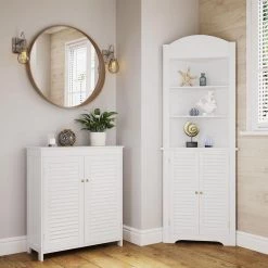 RiverRidge Home Ellsworth 23-1/4 in. W x 68-31/100 x 11-1/2 in. D Corner Bathroom Linen Storage Tower Cabinet in White -Bathroom Cabinets Shop white riverridge home linen cabinets 06 027 31 1000