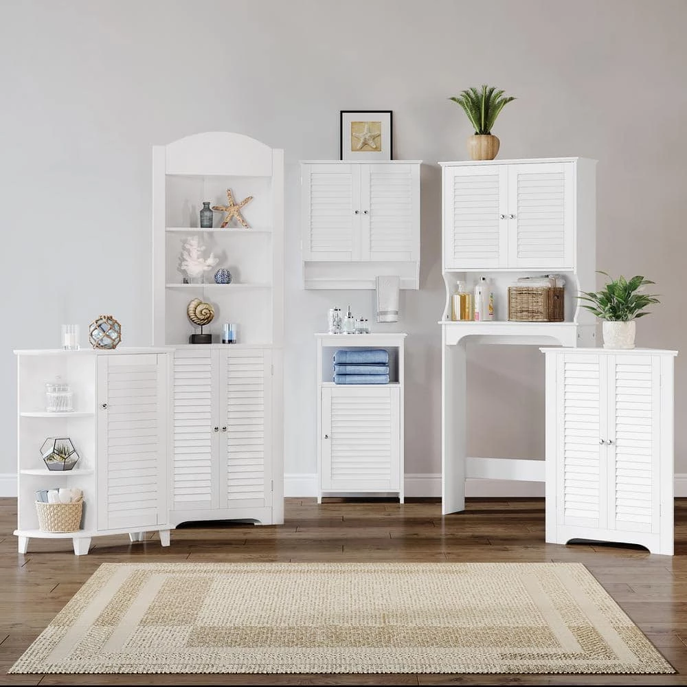 RiverRidge Home Ellsworth 18 in. L x 31-1/4 in. H x 25-1/2 in. H Freestanding MDF 3-Shelf Corner Cabinet in White 12 RiverRidge Home Ellsworth 18 in. L x 31-1/4 in. H x 25-1/2 in. H Freestanding MDF 3-Shelf Corner Cabinet in White - Image 10