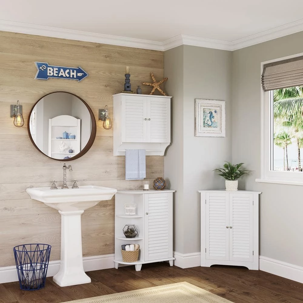 RiverRidge Home Ellsworth 18 in. L x 31-1/4 in. H x 25-1/2 in. H Freestanding MDF 3-Shelf Corner Cabinet in White 11 RiverRidge Home Ellsworth 18 in. L x 31-1/4 in. H x 25-1/2 in. H Freestanding MDF 3-Shelf Corner Cabinet in White - Image 9