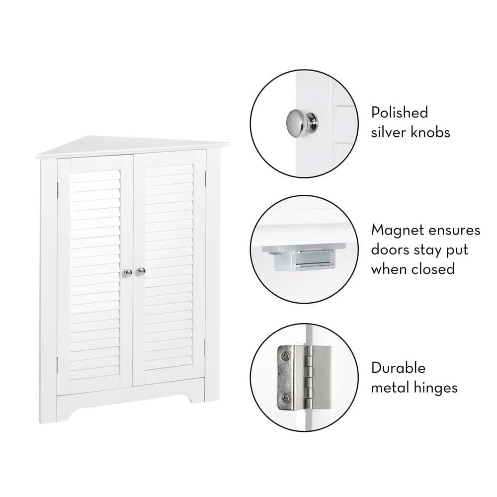 RiverRidge Home Ellsworth 18 in. L x 31-1/4 in. H x 25-1/2 in. H Freestanding MDF 3-Shelf Corner Cabinet in White 8 RiverRidge Home Ellsworth 18 in. L x 31-1/4 in. H x 25-1/2 in. H Freestanding MDF 3-Shelf Corner Cabinet in White - Image 6