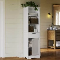 RiverRidge Home Ashland 16-1/2 in. W x 60 in. H Bathroom Linen Storage Tower Cabinet in White -Bathroom Cabinets Shop white riverridge home linen cabinets 06 082 c3 1000