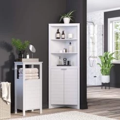 RiverRidge Home Madison 23.31 in. W x 16.88 in. L x 63.88 in. H Tall Corner Cabinet in White -Bathroom Cabinets Shop white riverridge home linen cabinets 06 112 4f 1000
