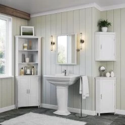 RiverRidge Home Somerset 20.5 in. W x 14.5 in. D x 32 in. H Single Door Corner Cabinet in White -Bathroom Cabinets Shop white riverridge home linen cabinets 06 137 4f 1000