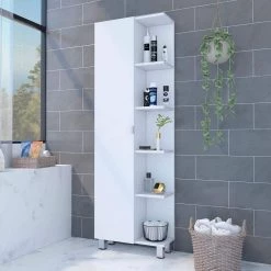 RST Brands Pinion 71 in. W x 21 in. D x 9 in. H White MDF Mid-Century Modern Bathroom Cabinet -Bathroom Cabinets Shop white rst brands linen cabinets sl lcab 3 wht 31 1000