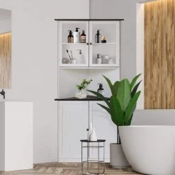 VEIKOUS 18 in. W x 35 in. D x 71 in. H Corner Linen Cabinet Storage with Adjustable Shelves and Glass Doors in White -Bathroom Cabinets Shop white veikous linen cabinets hp0109 01 3 31 1000