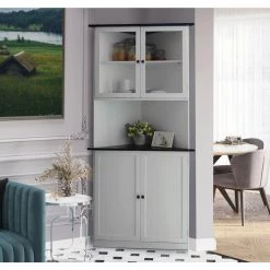 VEIKOUS 18 in. W x 35 in. D x 71 in. H Corner Linen Cabinet Storage with Adjustable Shelves and Glass Doors in White -Bathroom Cabinets Shop white veikous linen cabinets hp0109 01 3 40 1000