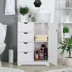 VEIKOUS 23.6 in. W x 11.8 in. D x 31.6 in. H Freestanding Linen Cabinet with Drawers and Shelves in White -Bathroom Cabinets Shop white veikous linen cabinets hp0904 01wh 1 31 1000