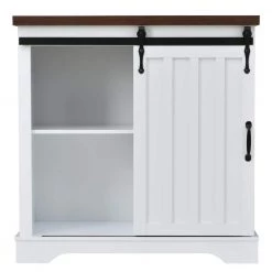Virubi Modern 31.5 in. W x 15.7 in. D x 31.9 in. H White Linen Cabinet with Sliding Barn Door, Thick Top and Adjustable Shelf