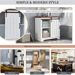 Virubi Modern 31.5 in. W x 15.7 in. D x 31.9 in. H White Linen Cabinet with Sliding Barn Door, Thick Top and Adjustable Shelf -Bathroom Cabinets Shop white virubi linen cabinets fsxw011aak 76 1000