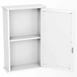 WELLFOR 13.5 in. W x 6 in. D x 21 in. H Bathroom Wall Cabinet with Single Mirror Door in White -Bathroom Cabinets Shop white wellfor bathroom wall cabinets hw hwy 65846wh fa 1000