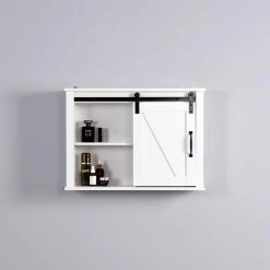 Whatseaso 27.16 in. W x 7.80 in. D x 19.68 in. H MDF Bathroom Wall Cabinet with 2 Adjustable Shelves in White -Bathroom Cabinets Shop white whatseaso bathroom wall cabinets l bs110500606 1f 1000