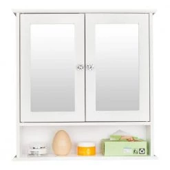 Whatseaso 22 in. W x 5.1 in. D x 22.8 in. H Double Door Mirror Indoor White Bathroom Wall Mounted Cabinet Shelf -Bathroom Cabinets Shop white whatseaso bathroom wall cabinets lnn sy110503652 4f 1000