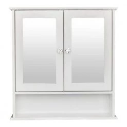 Whatseaso 22 in. W x 5.1 in. D x 22.8 in. H Double Door Mirror Indoor White Bathroom Wall Mounted Cabinet Shelf