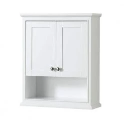 Wyndham Collection Deborah 25 in. W x 30 in. H x 9 in. D Bathroom Storage Wall Cabinet in White